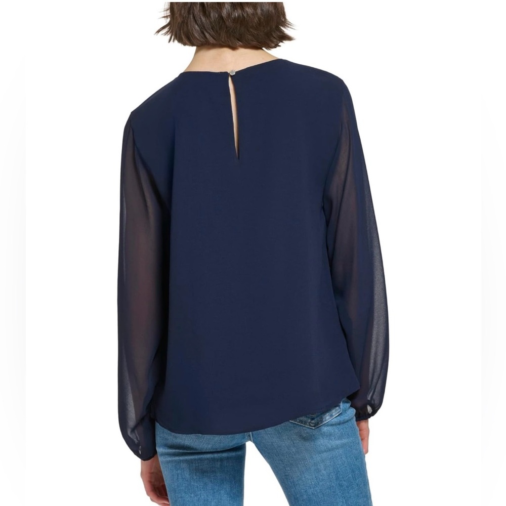 New Calvin Klein Poly Chiffon Longsleeve
Shirred Front Blouse - Picture 2 of 6
